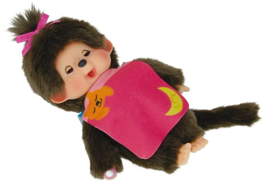 Sekiguchi 233748 Original Monchhichi Mädchen Sleepy, Aus Braunem Plüsch, Mit Farbigem Lätzchen Und Zopf Mit Schleife, Ca. 20 Cm 2 Sekiguchi 233748 Original Monchhichi Mädchen Sleepy, Aus Braunem Plüsch, Mit Farbigem Lätzchen Und Zopf Mit Schleife, Ca. 20 Cm – Bild 2