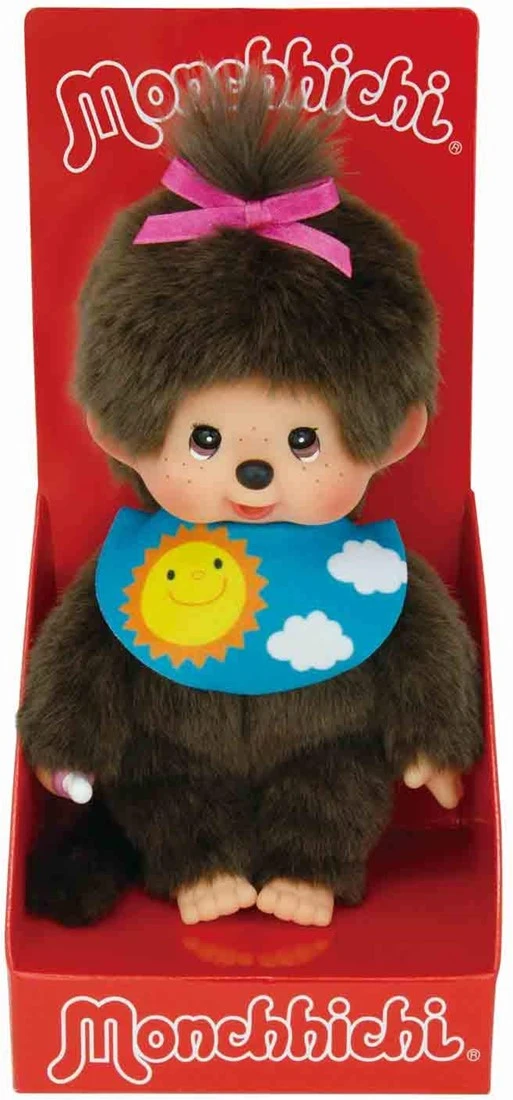 Sekiguchi 233748 Original Monchhichi Mädchen Sleepy, Aus Braunem Plüsch, Mit Farbigem Lätzchen Und Zopf Mit Schleife, Ca. 20 Cm 3 Sekiguchi 233748 Original Monchhichi Mädchen Sleepy, Aus Braunem Plüsch, Mit Farbigem Lätzchen Und Zopf Mit Schleife, Ca. 20 Cm – Bild 3