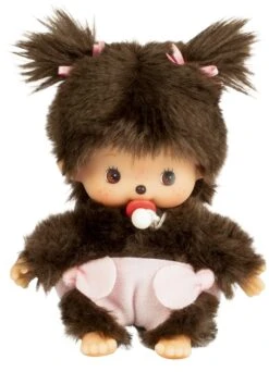 Sekiguchi 235380 - Original Bebichhichi Mädchen, Aus Braunem Plüsch, Mit Windel Und Zöpfen Mit Schleifen, Ca. 15 Cm