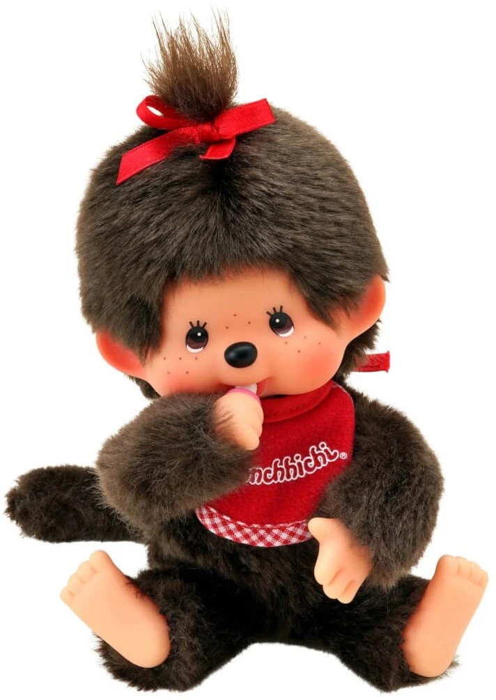 Sekiguchi 255184 - Original Monchhichi Mädchen, Aus Braunem Plüsch, Mit Weiß Rotem Lätzchen Und Roter Schleife Im Haar, Ca. 20 Cm 2 Sekiguchi 255184 - Original Monchhichi Mädchen, Aus Braunem Plüsch, Mit Weiß Rotem Lätzchen Und Roter Schleife Im Haar, Ca. 20 Cm – Bild 2
