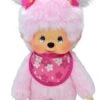 Sekiguchi 767020 - Original Monchhichi Mädchen Kirschblüte, Aus Rosa Plüsch, Mit Lätzchen Und Zöpfen Mit Blumen, Ca. 20 Cm