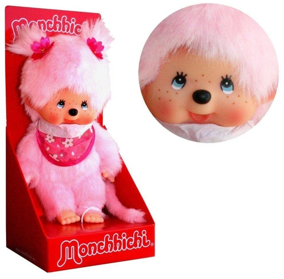 Sekiguchi 767020 - Original Monchhichi Mädchen Kirschblüte, Aus Rosa Plüsch, Mit Lätzchen Und Zöpfen Mit Blumen, Ca. 20 Cm 2 Sekiguchi 767020 - Original Monchhichi Mädchen Kirschblüte, Aus Rosa Plüsch, Mit Lätzchen Und Zöpfen Mit Blumen, Ca. 20 Cm – Bild 2