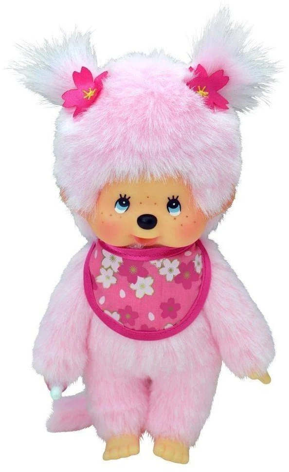 Sekiguchi 767020 - Original Monchhichi Mädchen Kirschblüte, Aus Rosa Plüsch, Mit Lätzchen Und Zöpfen Mit Blumen, Ca. 20 Cm 1 Sekiguchi 767020 - Original Monchhichi Mädchen Kirschblüte, Aus Rosa Plüsch, Mit Lätzchen Und Zöpfen Mit Blumen, Ca. 20 Cm