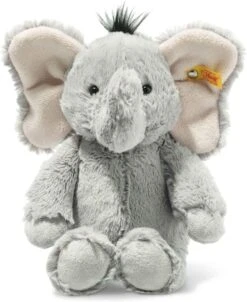 Steiff 064982 Original Plüschtier Ella Elefant, Soft Cuddly Friends Kuscheltier Ca. 30 Cm, Markenplüsch Mit Knopf Im Ohr, Schmusefreund Für Babys Von Geburt An, Grau