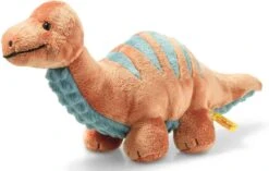 Steiff 087837 Original Plüschtier Bronko Brontosaurus, Soft Cuddly Friends Kuscheltier Ca. 28 Cm, Markenplüsch Mit Knopf Im Ohr, Schmusefreund Für Babys Von Geburt An, Dunkelorange Und Petrol