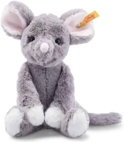 Steiff Ratte Mia Maus, Original Plüschtier 20 Cm, Plüschmaus, Kuscheltier Für Kinder, Soft Cuddly Friends, Schmusetier Zum Spielen & Kuscheln, Beweglich & Waschbar, Stofftier Grau (056376)
